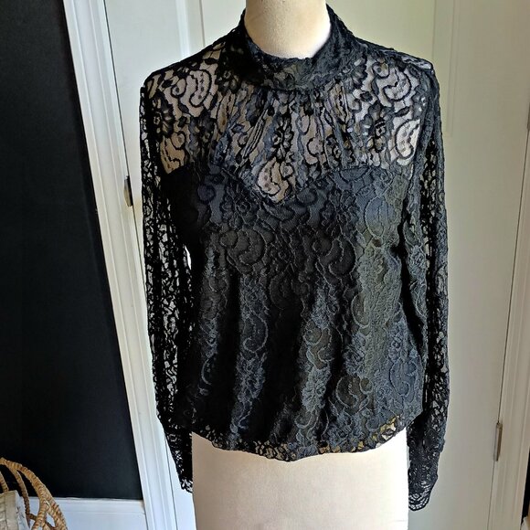 NEW! BLACK LACE BLOUSE  By LAVISH SZ L - Picture 1 of 4